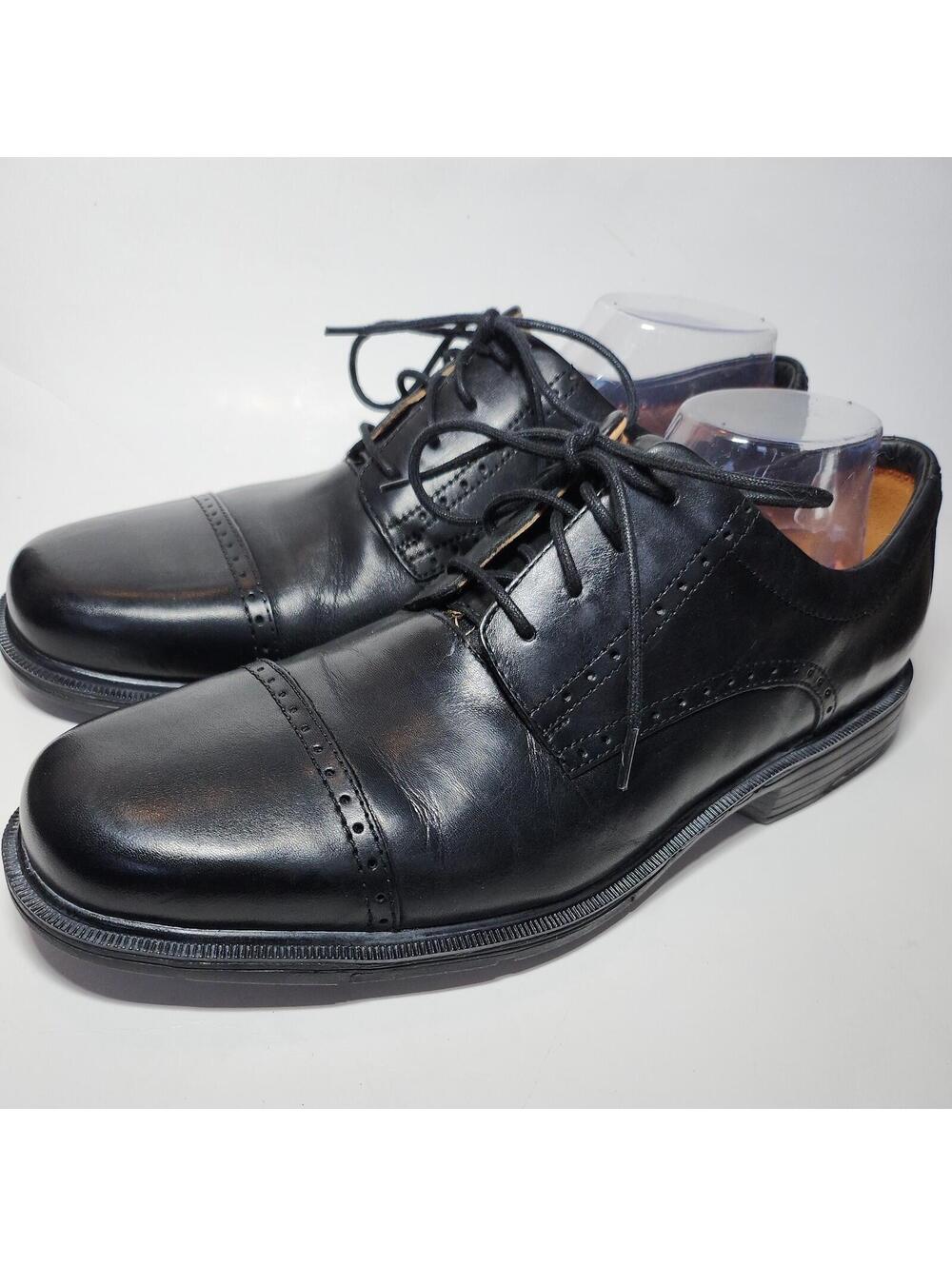 Clarks Cap Toe Oxford Dress Shoes Mens Size 10.5W Black Leather Lace Up